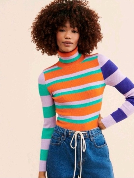 Anthropologie Tops - Maeve by Anthropologie Colorful Striped Ribbed Turtleneck Womens Size L